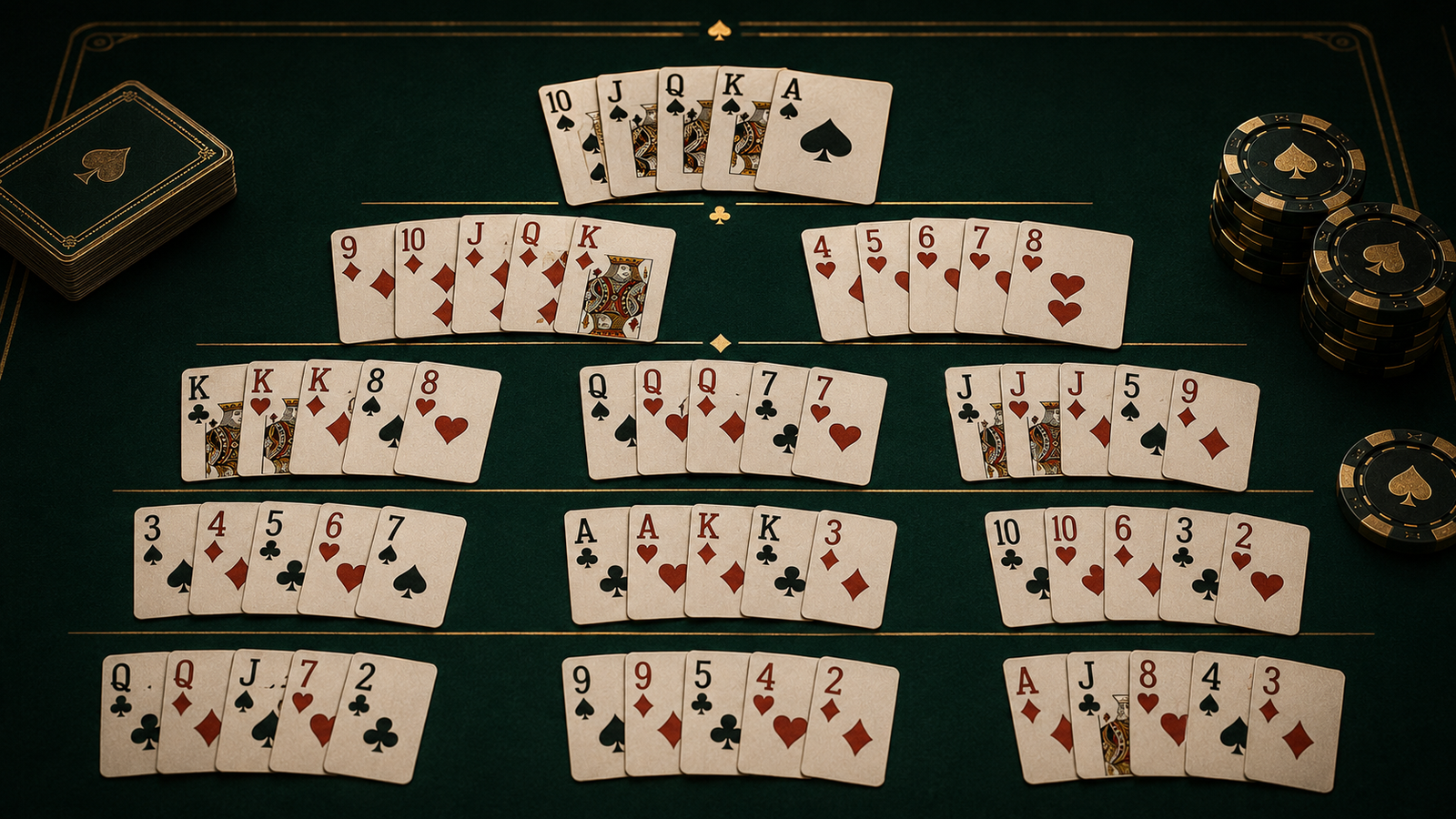 Rangos preflop de poker organizados por manos